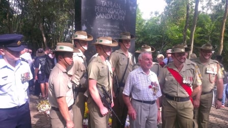 Members of the catafalque party with Australian veterans, 2012 Sandakan Day commemoration 
